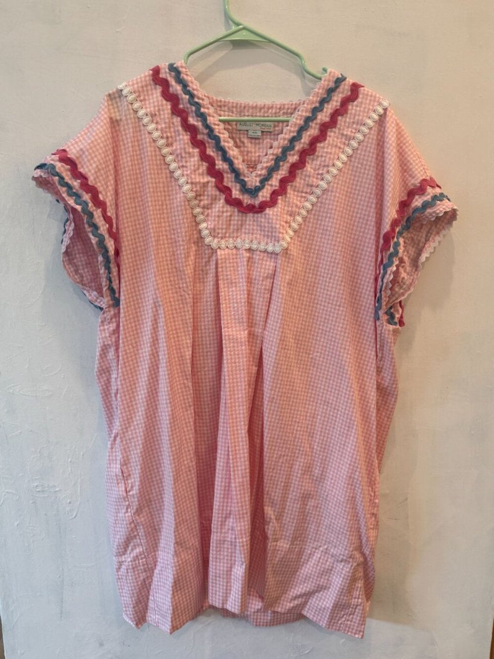 Gingham Ric Rac Kaftan August Morgan OS - Picture 2 of 4